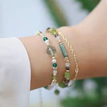 雋永。蒹葭 螢石 淡水珍珠 綠瑪瑙 14K包金 水晶礦石設計手鍊