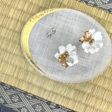 白釉金彩皮革櫻花耳環│純銀耳針│耳勾│耳夾款式【花】