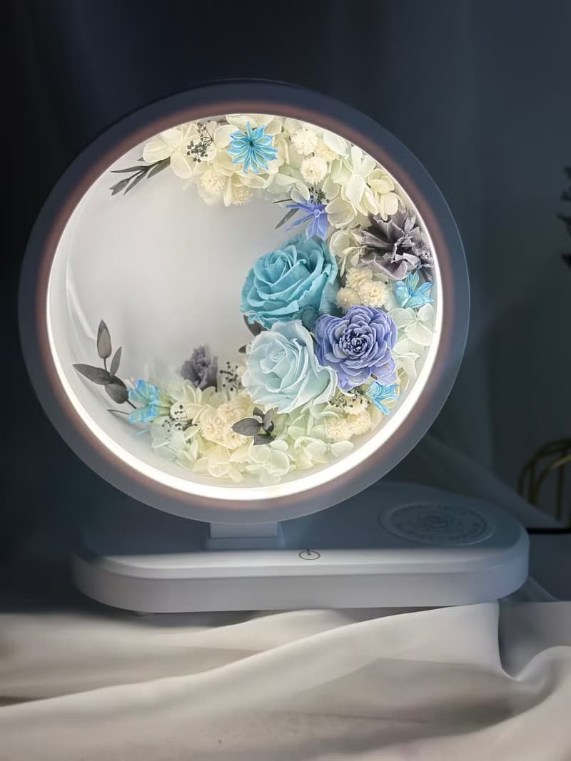 花好月圓永生花花燈 藍芽音響+手機無線充電