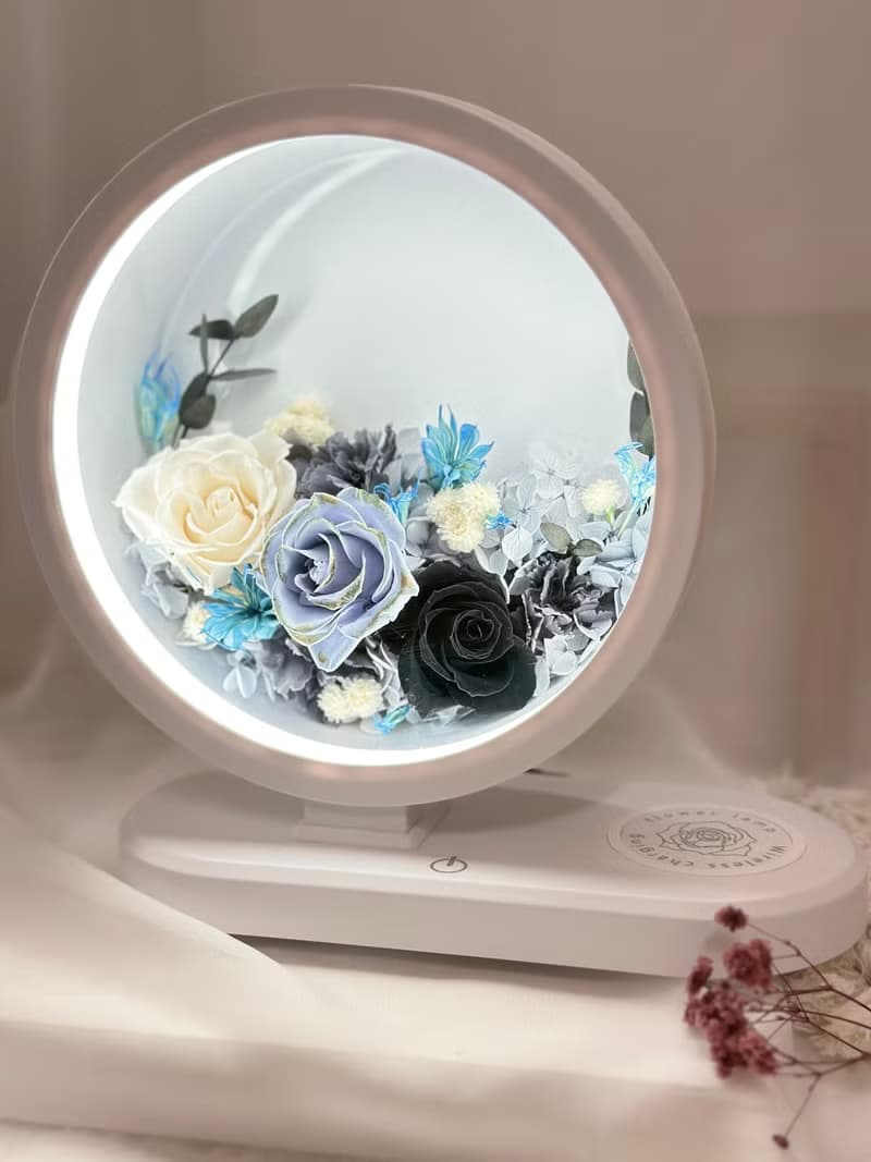 花好月圓永生花花燈 藍芽音響+手機無線充電