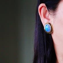 vintage jewelry  清麗海底配色半球形夾式耳環