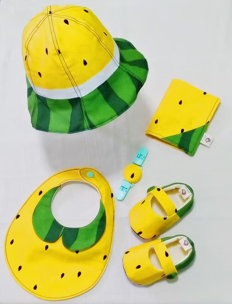 炎炎夏日小玉西瓜手工鞋5件組 彌月禮.滿月禮6M~2Y