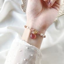 憧憬。草莓晶 淡水珍珠 月亮石 14K包金 天然石 水晶手鍊