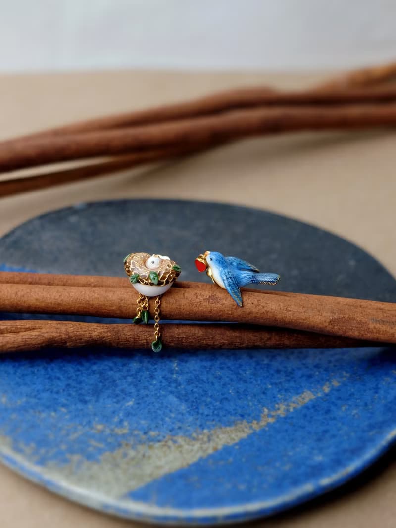 Mother Bird Earrings Asymmetrical earrings Delicate dainty earrings