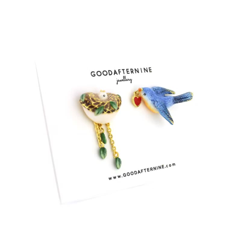 Mother Bird Earrings Asymmetrical earrings Delicate dainty earrings