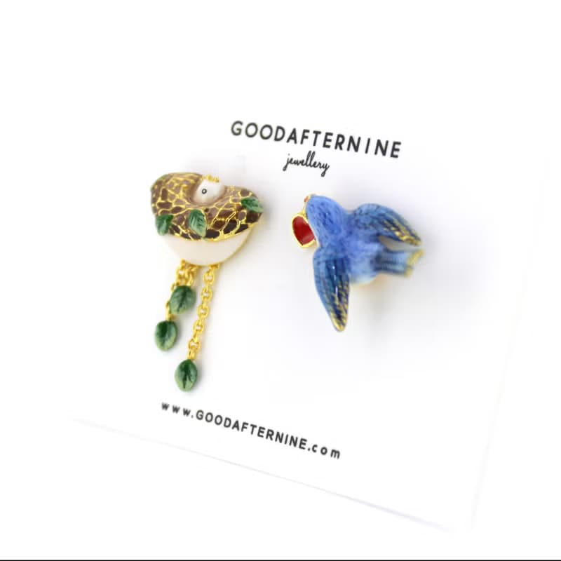 Mother Bird Earrings Asymmetrical earrings Delicate dainty earrings