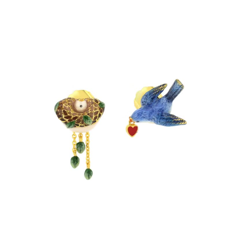 Mother Bird Earrings Asymmetrical earrings Delicate dainty earrings