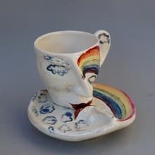 茶杯碟套裝吻陶瓷藝術品超現實主義臉杯瓷器套裝