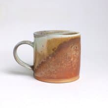 明芽窯 l 柴燒志野金彩銀絲把杯 橘 灰白 黑 蒐藏品 咖啡杯 H9