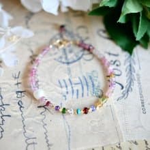 10種類天然石のカラフルブレスレット 10月誕生石　ピンク系