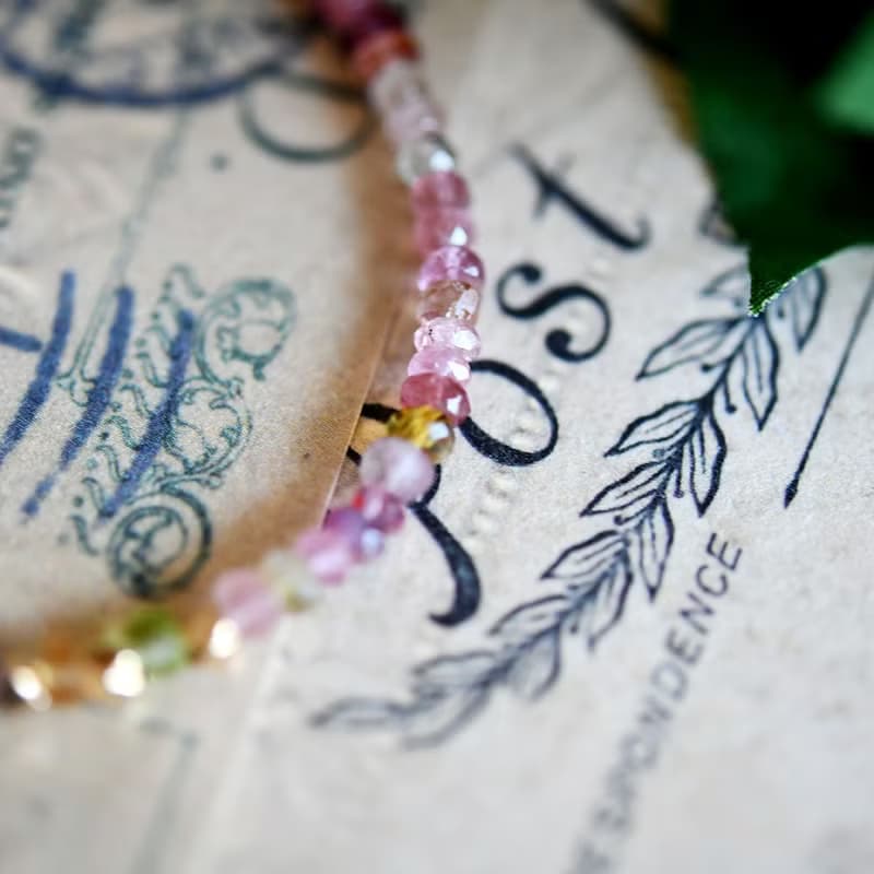 10種類天然石のカラフルブレスレット 10月誕生石　ピンク系