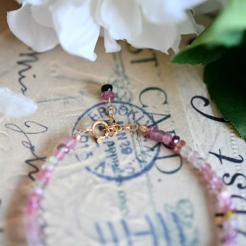 10種類天然石のカラフルブレスレット 10月誕生石　ピンク系