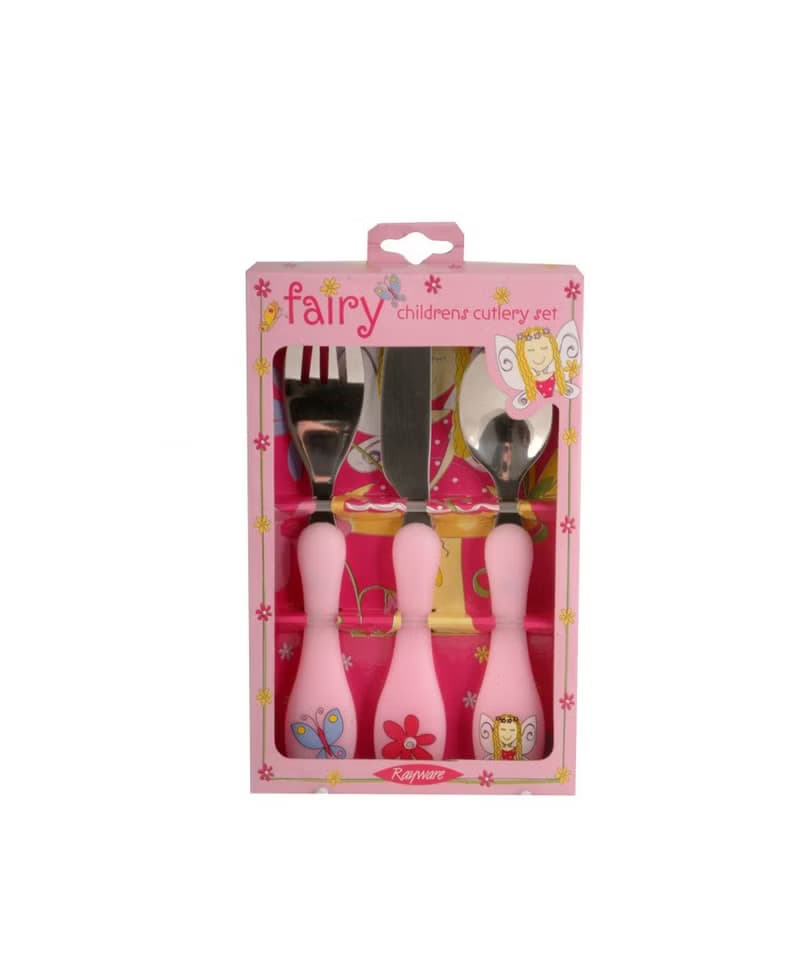 英國Rayware可愛花仙子圖案兒童用安全不銹鋼刀叉湯匙餐具組