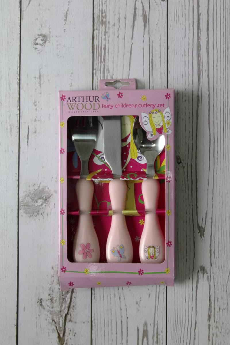 英國Rayware可愛花仙子圖案兒童用安全不銹鋼刀叉湯匙餐具組