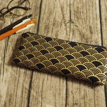 英國製作 海軍藍和風金色海波浪 筆袋 眼鏡袋 餐具袋