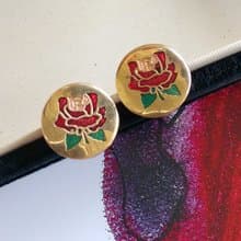 Vintage Jewelry 西洋古董飾品 景泰藍 紅玫瑰 小巧 針式耳環