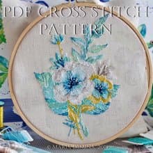 Watercolor Mint&Gold Bouquet II PDF cross stitch pattern