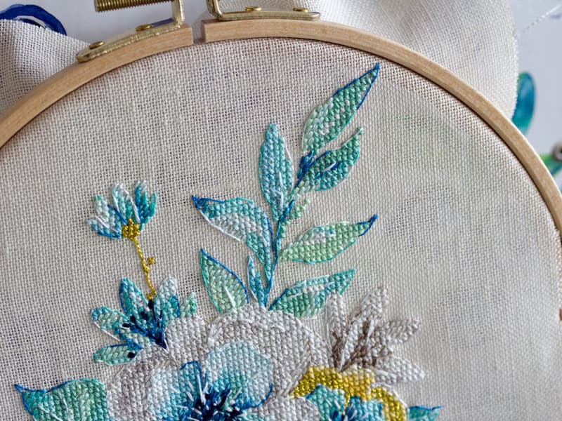 【數位】Watercolor Mint&Gold Bouquet II PDF cross stitch pattern