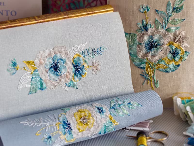 【數位】Watercolor Mint&Gold Bouquet II PDF cross stitch pattern