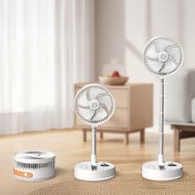 充電式電風扇 定時/LED夜燈/四段風速 伸縮/摺疊露營桌上型立扇