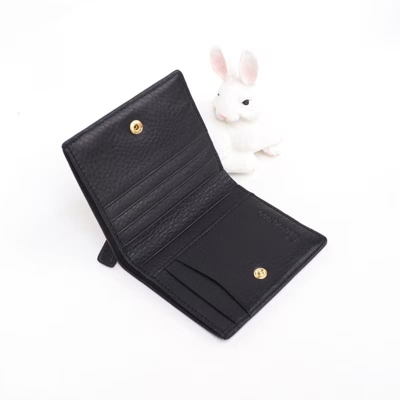 Hannah (Black) : Small leather short wallet, folded wallet, Mini wallet