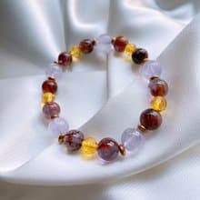 金色夢幻 │ 金琥珀 紫幽靈 紫水晶 銅 手鍊【療癒平靜】