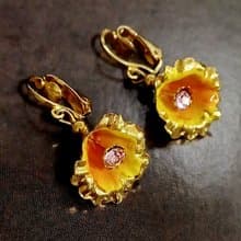 vintage jewelry  古董奧地利垂墜水仙花 夾式耳環