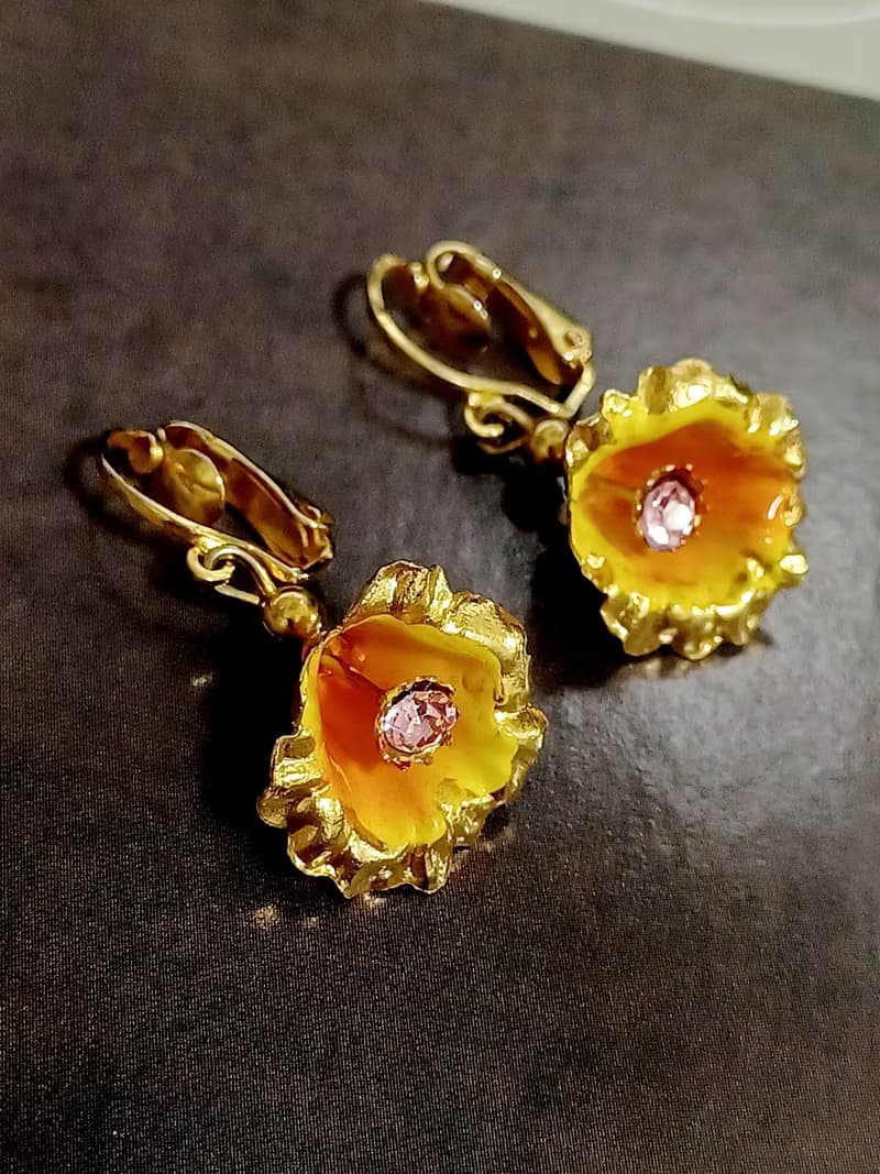 vintage jewelry  古董奧地利垂墜水仙花 夾式耳環