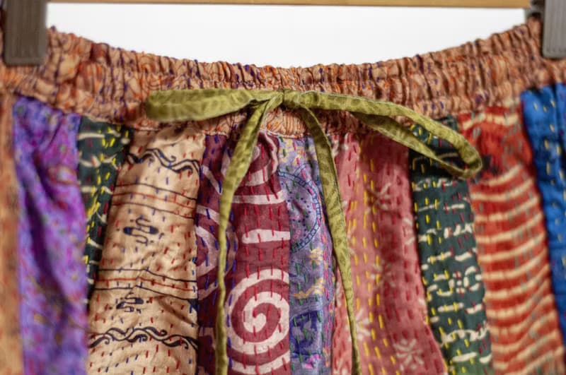 手工縫紗麗布裙子 絲綢手工刺繡拼布裙  印度絲綢刺繡長裙-摩洛哥