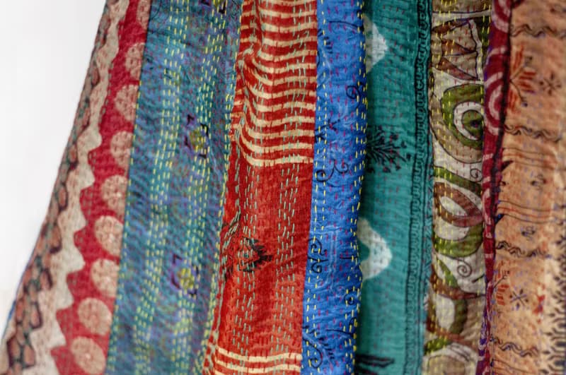 手工縫紗麗布裙子 絲綢手工刺繡拼布裙  印度絲綢刺繡長裙-摩洛哥