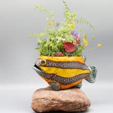 Handmade Ceramic Wall Vase – Colorful Fish Design