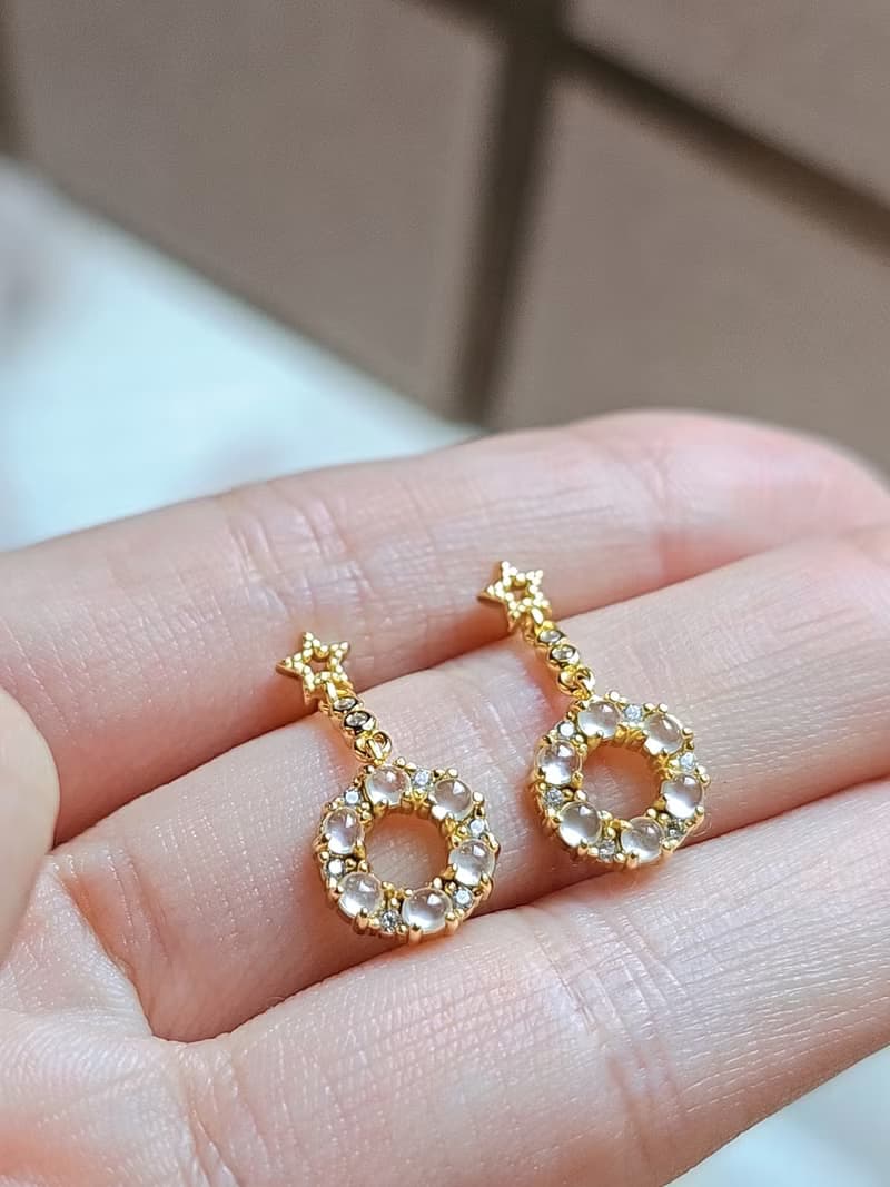 |仙女圈圈|A貨翡翠高冰玻白翡起剛蛋面2mm純銀鍍18k黃精緻耳環