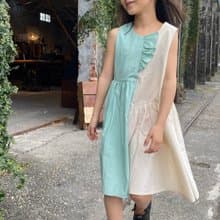 漫步沙灘不對稱無袖洋裝(綠/白)