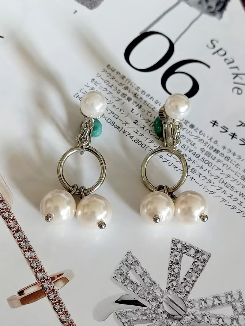 vintage jewelry 氣質佳人垂墜珍珠 夾式耳環