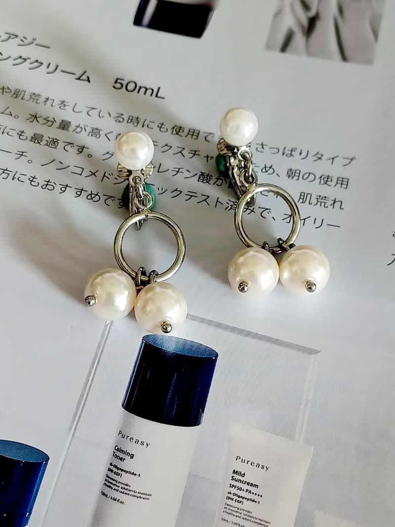 vintage jewelry 氣質佳人垂墜珍珠 夾式耳環