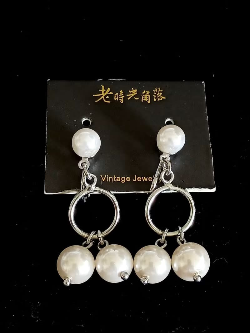vintage jewelry 氣質佳人垂墜珍珠 夾式耳環