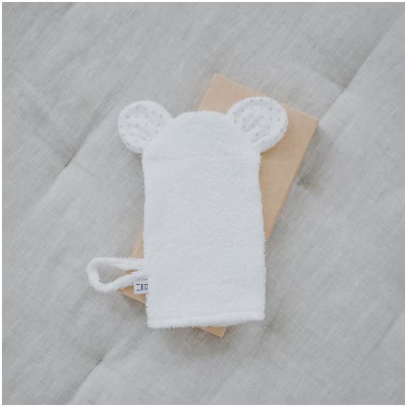 SET: Hooded Towel and Mitten white set for a Baby or Toddler