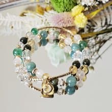 湖光溪畔-雙圈款/藍綠晶/綠髮晶/黃水晶/綠草莓晶/白幽靈水晶手鍊