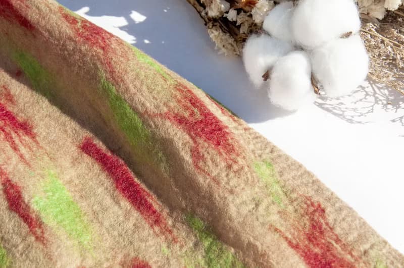 羊毛氈絲巾/濕氈絲巾/水彩藝術感圍巾/羊毛漸層感絲巾-大地奶茶色