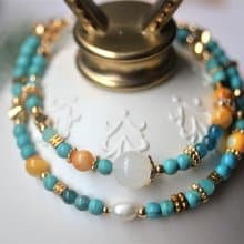 茉莉公主 -  松石、貝珠、磷灰石、淡水珍珠、天河石母乳飾品手鍊