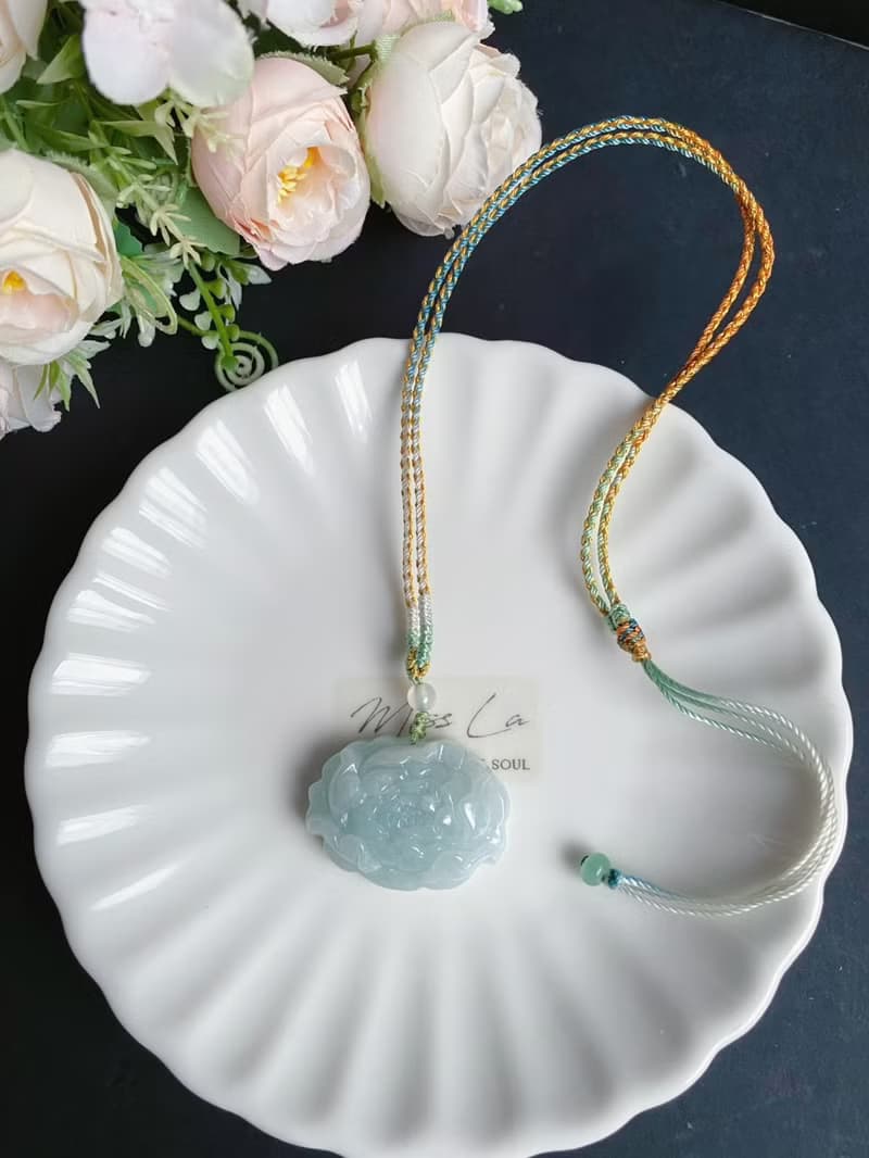 冰潤 翡翠 綠牡丹 手工編繩 天然緬甸玉 有錢花 項鍊 禮物 長輩禮