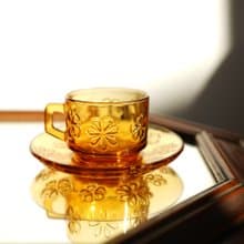 法國復古 Vereco 琥珀色 花朵圖案 玻璃杯碟 / 咖啡杯