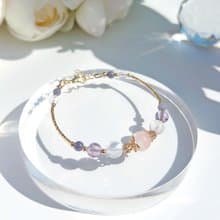 粉晶月光石紫水晶坦桑石 14K包金水晶手鍊 | 桃花運、人緣運
