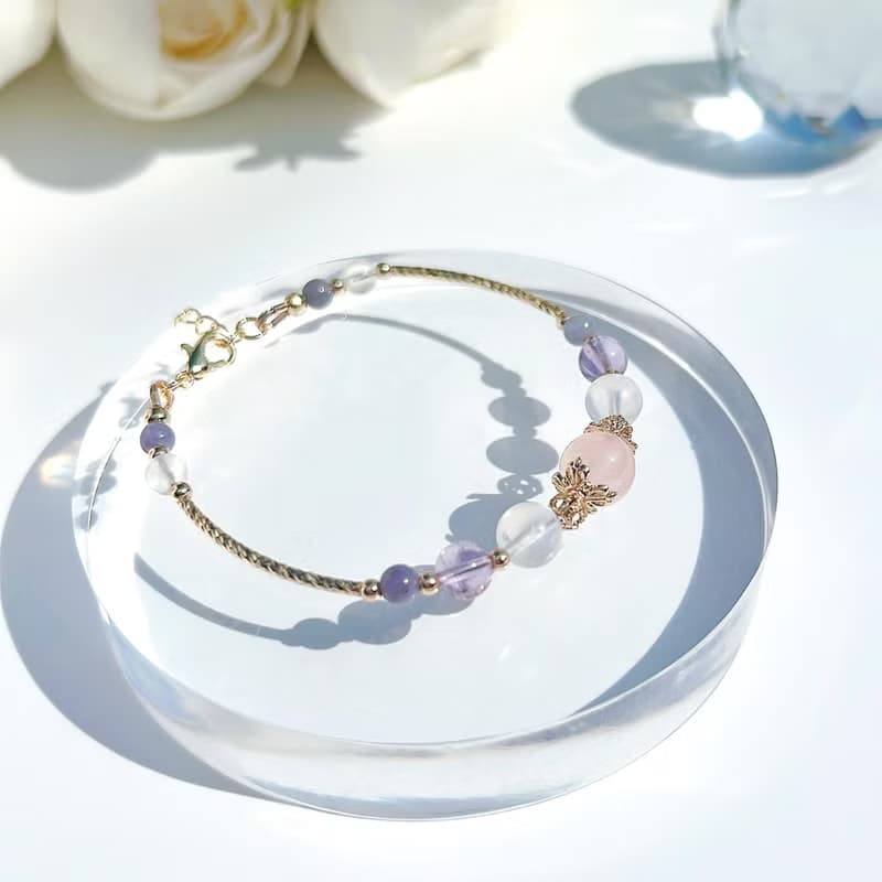 粉晶月光石紫水晶坦桑石 14K包金水晶手鍊 | 桃花運、人緣運