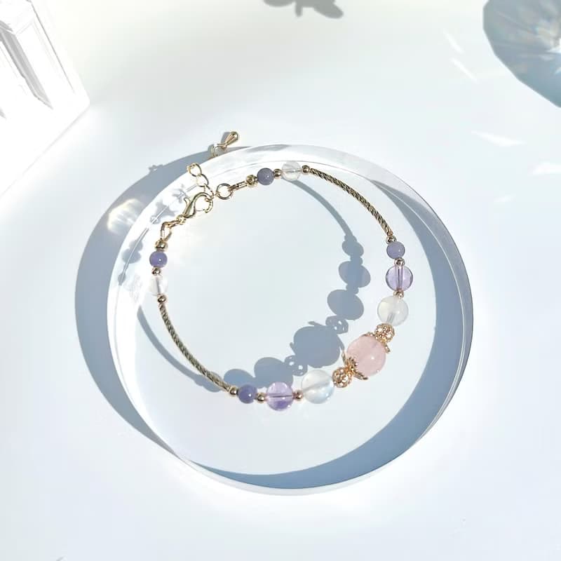 粉晶月光石紫水晶坦桑石 14K包金水晶手鍊 | 桃花運、人緣運