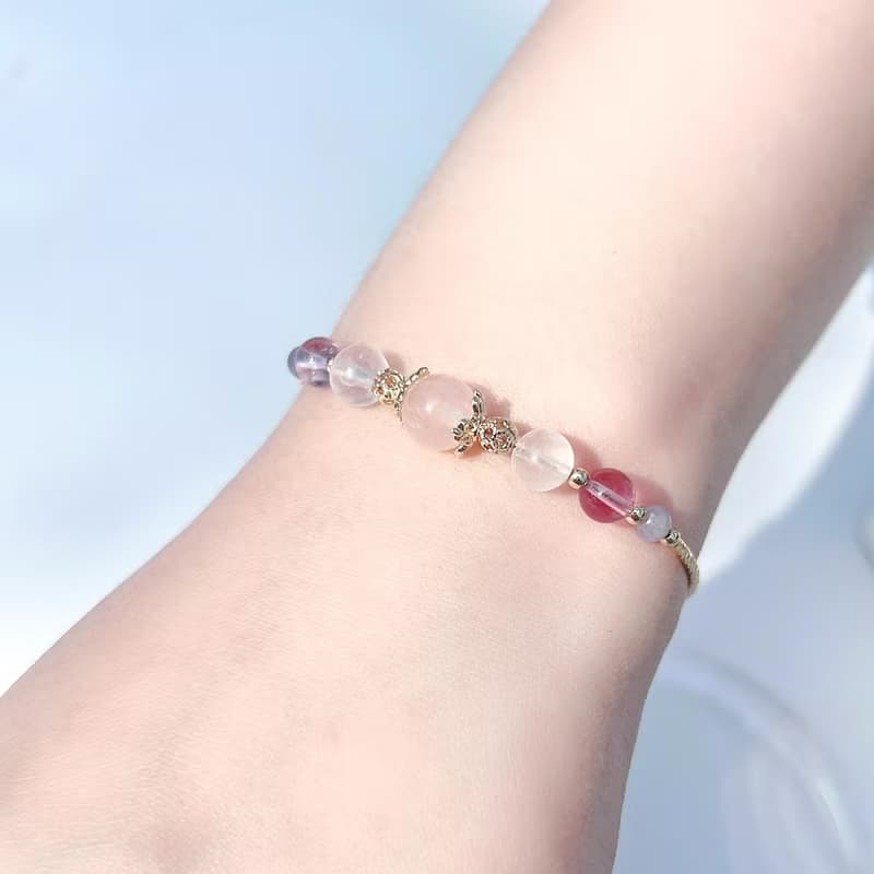 粉晶月光石紫水晶坦桑石 14K包金水晶手鍊 | 桃花運、人緣運