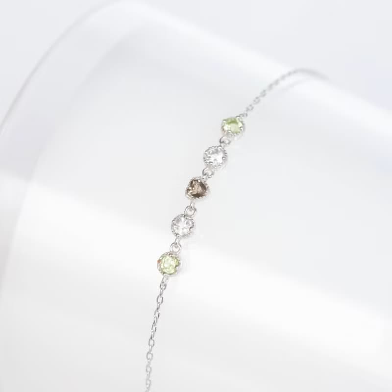 茶晶 橄欖石 白水晶925純銀森林配色手鍊