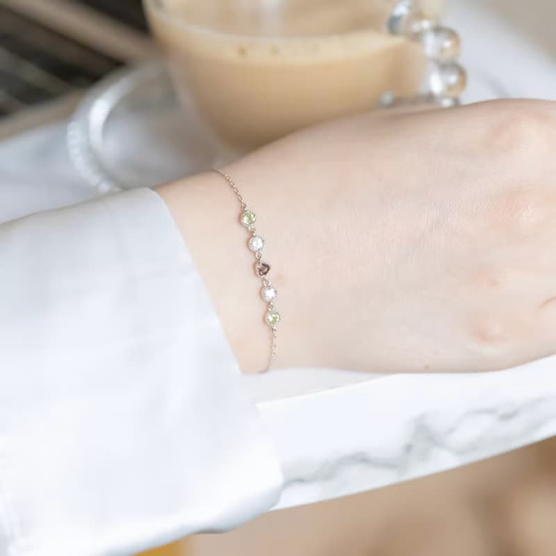 茶晶 橄欖石 白水晶925純銀森林配色手鍊