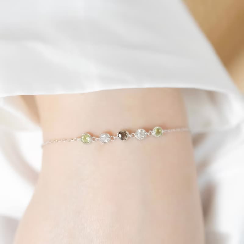 茶晶 橄欖石 白水晶925純銀森林配色手鍊