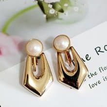vintage jewelry  典雅金色垂墜鑲珠 夾式耳環